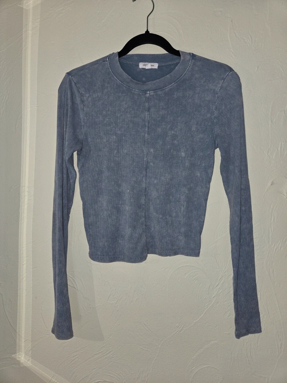 Stitch & Pine Acid Wash Ribbed Long Sleeve Crop Top